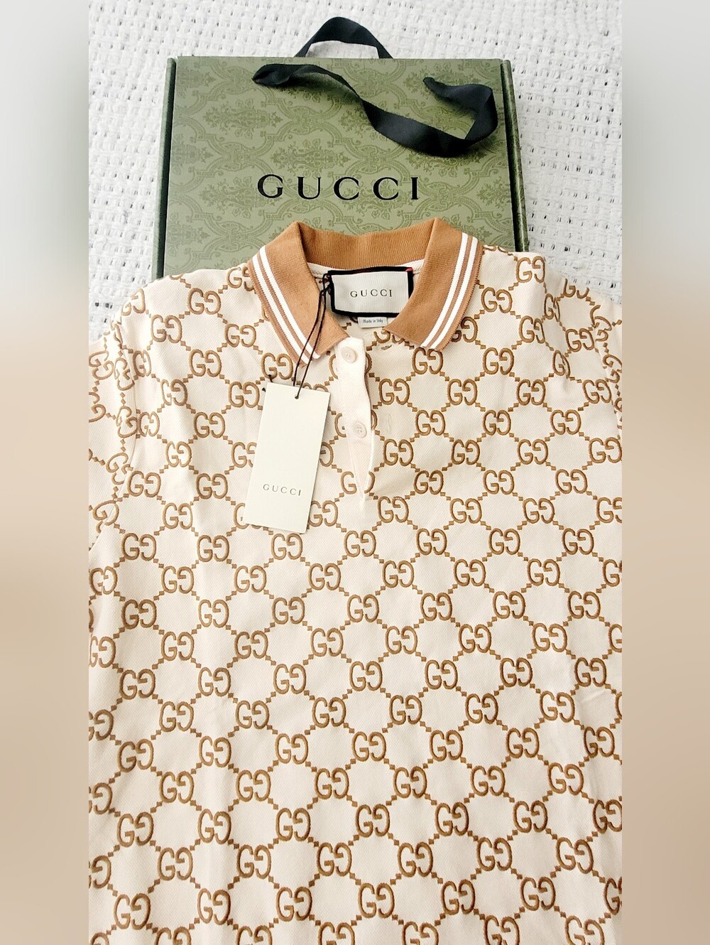 🇮🇹GUCCI EMBROIDERED👕 BEIGE POLO✨️ - Picture 12 of 15